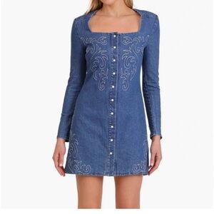 Embroidered Denim Dress